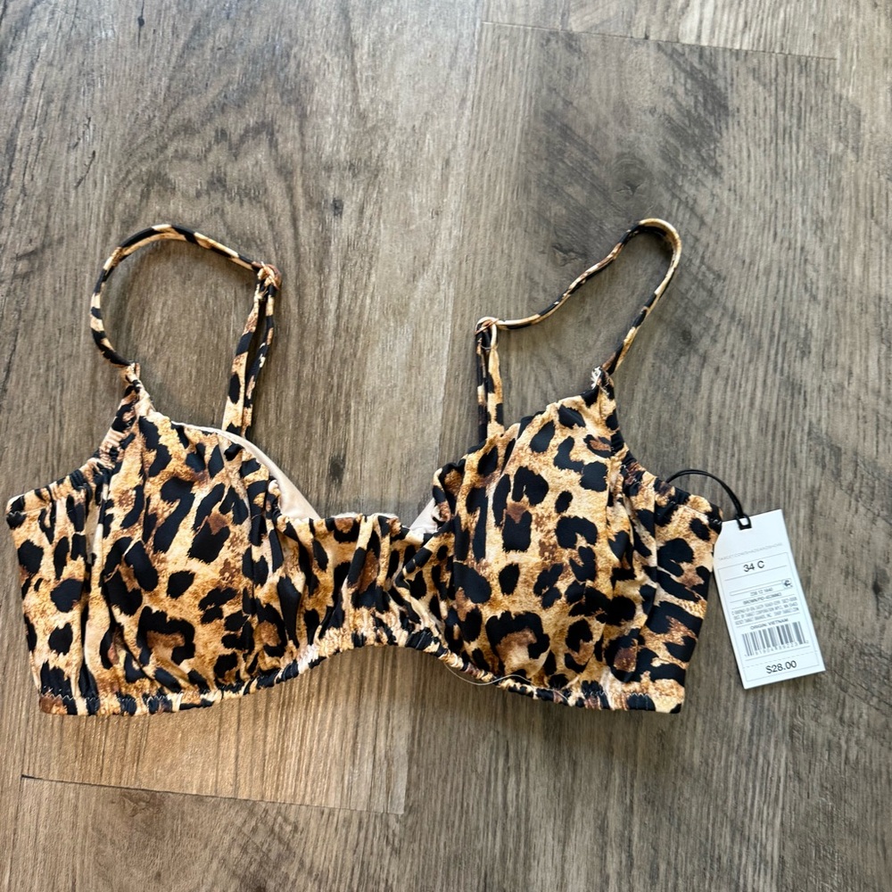 Shade & Shore Leopard Bikini Top 34C NWT